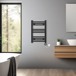 Pre-filled Bathroom Straight Electric Heated Towel Rail Radiator Thermostatic - Black, 600x400mm
