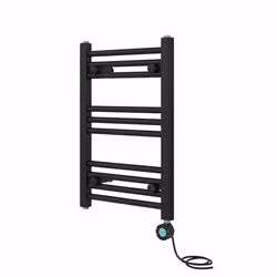 Pre-filled Bathroom Straight Electric Heated Towel Rail Radiator Thermostatic - Black, 600x400mm