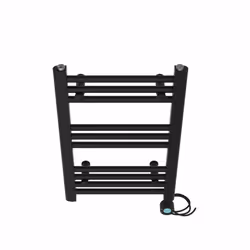 Pre-filled Bathroom Straight Electric Heated Towel Rail Radiator Thermostatic - Black, 600x400mm