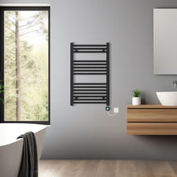Pre-filled Bathroom Straight Electric Heated Towel Rail Radiator Thermostatic - Black, 800x500mm