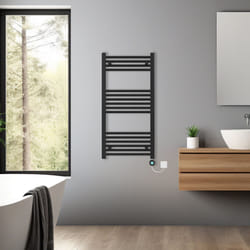 Pre-filled Bathroom Straight Electric Heated Towel Rail Radiator Thermostatic - Black, 1000x500mm