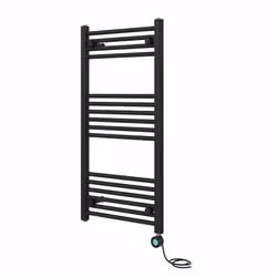 Pre-filled Bathroom Straight Electric Heated Towel Rail Radiator Thermostatic - Black, 1000x500mm