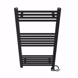 Pre-filled Bathroom Straight Electric Heated Towel Rail Radiator Thermostatic - Black, 1000x500mm