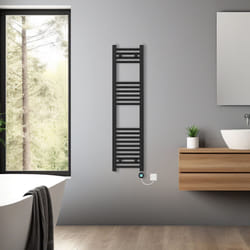 Pre-filled Bathroom Straight Electric Heated Towel Rail Radiator Thermostatic - Black, 1200x300mm