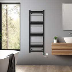 Pre-filled Bathroom Straight Electric Heated Towel Rail Radiator Thermostatic - Black, 1400x500mm