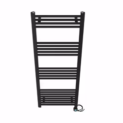 Pre-filled Bathroom Straight Electric Heated Towel Rail Radiator Thermostatic - Black, 1400x500mm