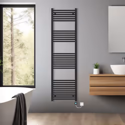 Pre-filled Bathroom Straight Electric Heated Towel Rail Radiator Thermostatic - Black, 1800x500mm