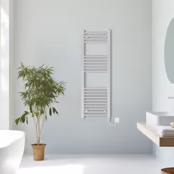 Prefilled Electric Straight Heated Towel Rail Radiator Ladder Warmer - Chrome, 1200x400mm