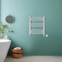 Bathroom Curved Prefilled Electric Heated Towel Rail Ladder Warmer Radiator - Chrome, 600x500mm