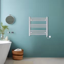 Bathroom Curved Prefilled Electric Heated Towel Rail Ladder Warmer Radiator - Chrome, 600x600mm