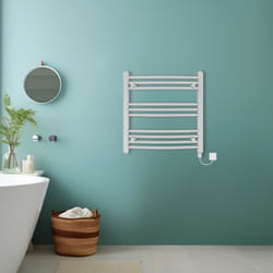 Bathroom Curved Prefilled Electric Heated Towel Rail Ladder Warmer Radiator - Chrome, 600x600mm