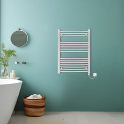 Bathroom Curved Prefilled Electric Heated Towel Rail Ladder Warmer Radiator - Chrome, 800x600mm