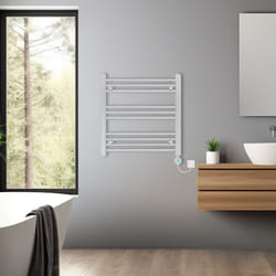 Pre-filled Bathroom Straight Electric Heated Towel Rail Radiator Thermostatic - Chrome, 600x600mm