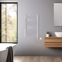 Pre-filled Bathroom Straight Electric Heated Towel Rail Radiator Thermostatic - Chrome, 800x500mm