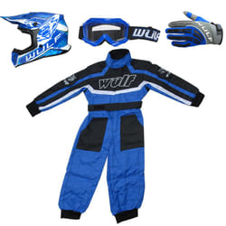 Wulfsport Kids Air-X Cub Helmet Motocross Shadow Gloves Goggles Racing Suit - Blue, L