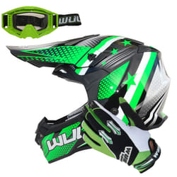 Wulfsport Iconic Adult Helmet + Stratos Gloves + Goggles Off Road Helmet Motocross ATV Crash - Green, M