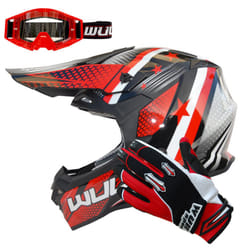 Wulfsport Iconic Adult Helmet + Stratos Gloves + Goggles Off Road Helmet Motocross ATV Crash - Red, S