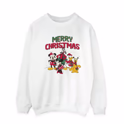 Disney Mens Mickey Mouse Merry Christmas Characters Sweatshirt - L, White