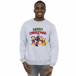 Disney Mens Mickey Mouse Merry Christmas Characters Sweatshirt - L, Sports Grey