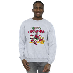 Disney Mens Mickey Mouse Merry Christmas Characters Sweatshirt - L, Sports Grey