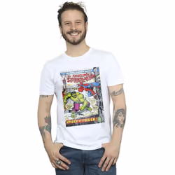Marvel Mens Spider-Man VS Hulk Cover T-Shirt - L, White