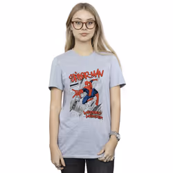 Marvel Womens/Ladies Spider-Man Sketch City Cotton Boyfriend T-Shirt - S, Sports Grey