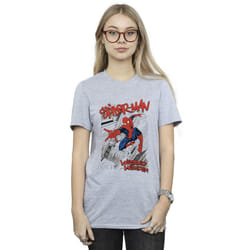 Marvel Womens/Ladies Spider-Man Sketch City Cotton Boyfriend T-Shirt - S, Sports Grey