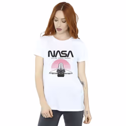 NASA Womens/Ladies Space Shuttle Sunset Cotton Boyfriend T-Shirt - M, White