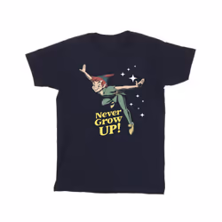 Disney Mens Peter Pan Never Grow Up T-Shirt - S, Navy Blue