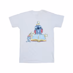 Disney Mens Lilo & Stitch Reading A Book T-Shirt - L, White