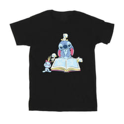 Disney Girls Lilo & Stitch Reading A Book Cotton T-Shirt - 12-13 Years, Black