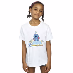 Disney Girls Lilo & Stitch Reading A Book Cotton T-Shirt - 3-4 Years, White