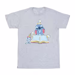 Disney Girls Lilo & Stitch Reading A Book Cotton T-Shirt - 12-13 Years, Sports Grey