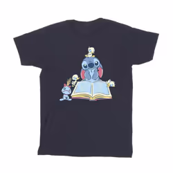 Disney Girls Lilo & Stitch Reading A Book Cotton T-Shirt - 12-13 Years, Navy Blue