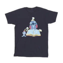 Disney Girls Lilo & Stitch Reading A Book Cotton T-Shirt - 12-13 Years, Navy Blue