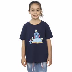 Disney Girls Lilo & Stitch Reading A Book Cotton T-Shirt - 12-13 Years, Navy Blue