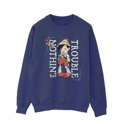 Disney Mens Pinocchio Nothing But Trouble Sweatshirt - S, Navy Blue