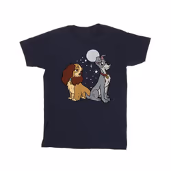 Disney Mens Lady And The Tramp Moon T-Shirt - XXL, Navy Blue