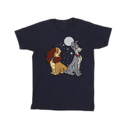 Disney Mens Lady And The Tramp Moon T-Shirt - XXL, Navy Blue