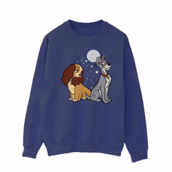 Disney Mens Lady And The Tramp Moon Sweatshirt - XL, Navy Blue