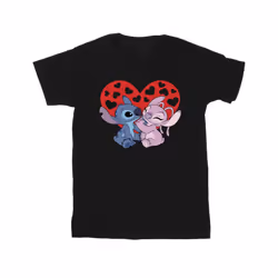 Disney Mens Lilo & Stitch Hearts T-Shirt - S, Black