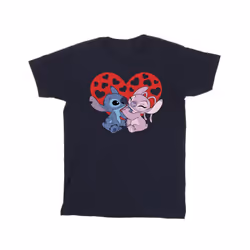 Disney Mens Lilo & Stitch Hearts T-Shirt - S, Navy Blue