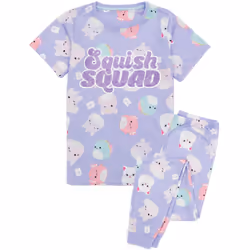Squishmallows Short Sleeve Long Leg Pyjama Set (Unisex Kids Purple) - 11-12 Years