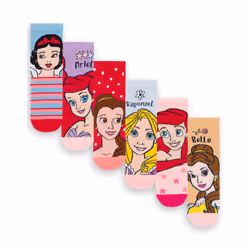 Disney Princess Calf Socks Set of 6 (Girls Multicoloured) - 13-2 UK