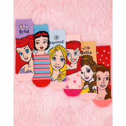 Disney Princess Calf Socks Set of 6 (Girls Multicoloured) - 13-2 UK