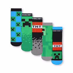 Minecraft Calf Socks Set of 5 (Boys Multicoloured) - 4-6.5 UK Child