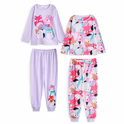 Squishmallows Multi-Pack of 2 Long Sleeve Long Leg Pyjama Set (Girls Purple) - 5-6 Years