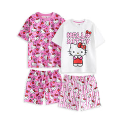 Hello Kitty Multi-Pack of 2 Short Sleeve Short Leg Pyjama Set (Girls Pink) - 3-4 Years