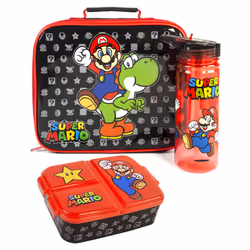 Nintendo Lunch Bag Bottle and Snack Pot (Unisex Kids Black)