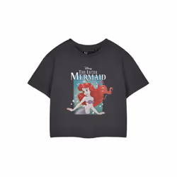 Disney The Little Mermaid Cropped Short Sleeved T-Shirt (Womens Grey) - X-Large